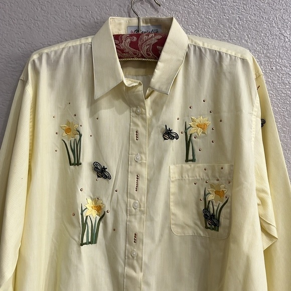 Mari Lyn Vintage Yellow White Striped long sleeve Button Down shirt Size XL - Picture 9 of 11
